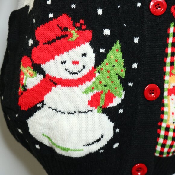 V28 Christmas Sweater Button Front Santa Snowman Tree - Picture 5 of 15